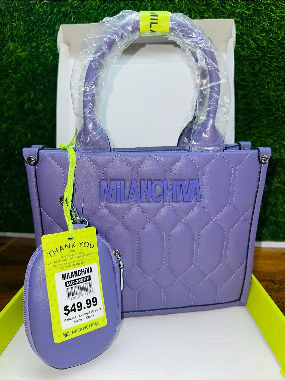 Milanchiva Purple Quilted Satchel Handbag with Pouch – New